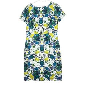 Talbots Sheath Dress Women 8 Floral Cotton Linen Square Neck Wedding Ofice Retro